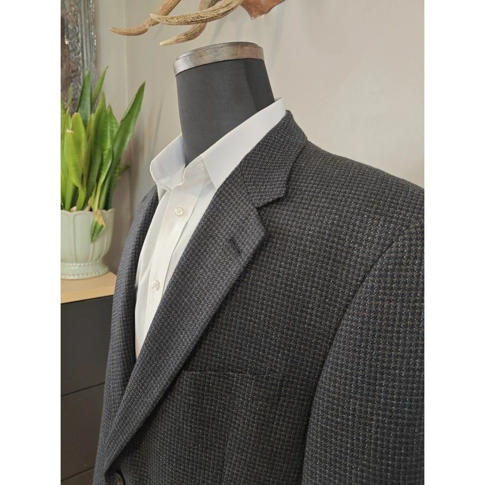 Joseph Abboud Mens Sport Coat 43L Blue Brown Check Wool 2 Button Made in USA